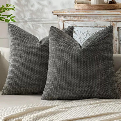 2 Pack 18*18In Linen Throw Pillow Covers, Soft Neutral Square Decorative Cushion Cases, Solid Beige off White Camel Gray, Farmhouse Sofa Couch Bedroom Decor Pillowcases without Inserts
