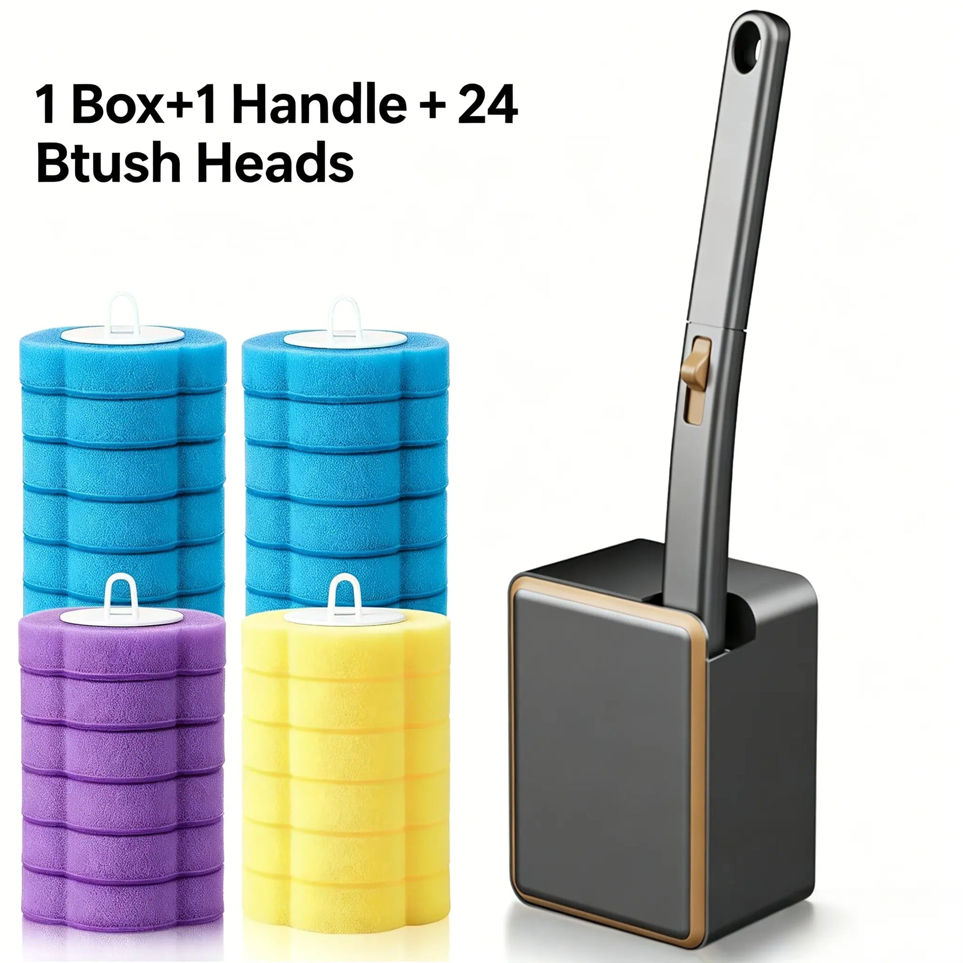 Disposable Toilet Brush, Portable Wall-Mount Wand Set, 24PCS Cleaner Refills, Versatile Scrub Tool for Toilet, Basin, Bathtub & Urinal, Daily Household Cleaning Supplies