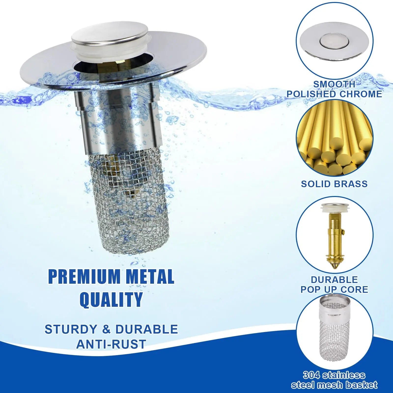 Bathroom Sink Drain Strainer, Pop up Sink Drain Strain, Bathroom Sink Stopper with Removable Stainless Steel, Filter Basket Hair Catcher Hair Catcher
