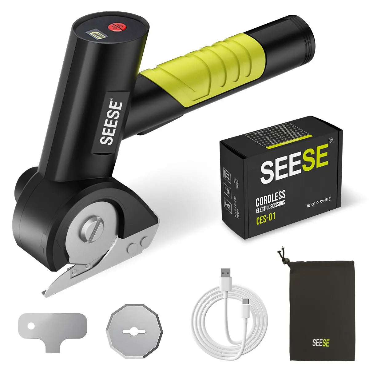 SEESE Cordless Electric Scissors - Rechargeable Cutter for Thin Cardboard, Carpet, and Leather Ideal for Holiday Gifting