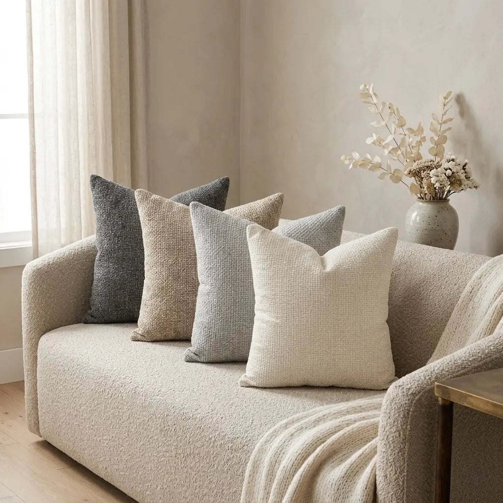2 Pack 18*18In Linen Throw Pillow Covers, Soft Neutral Square Decorative Cushion Cases, Solid Beige off White Camel Gray, Farmhouse Sofa Couch Bedroom Decor Pillowcases without Inserts