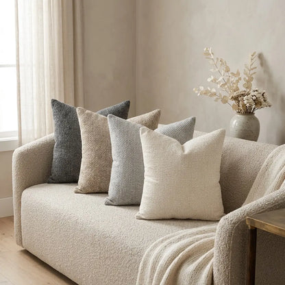 2 Pack 18*18In Linen Throw Pillow Covers, Soft Neutral Square Decorative Cushion Cases, Solid Beige off White Camel Gray, Farmhouse Sofa Couch Bedroom Decor Pillowcases without Inserts