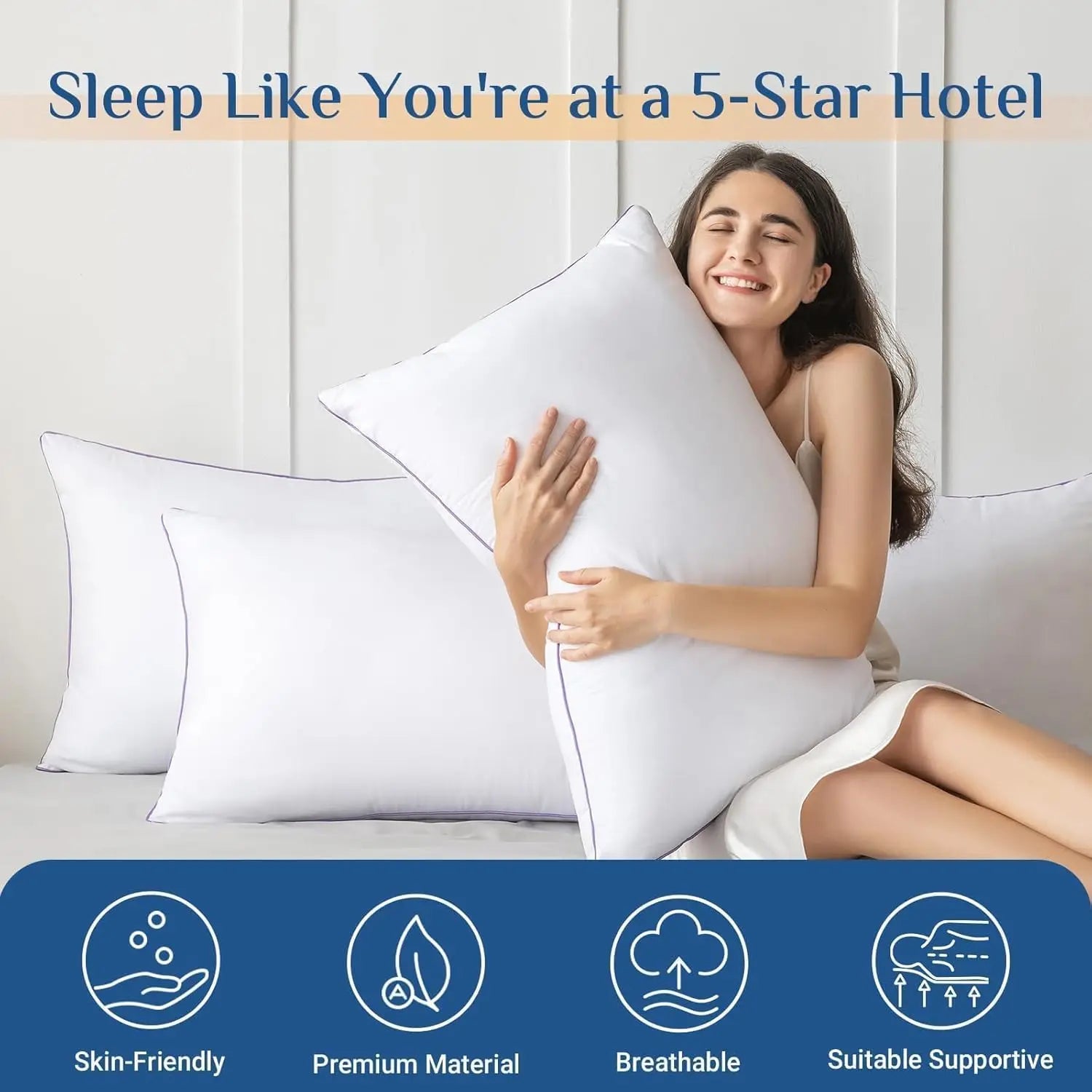 JOLLYVOGUE Queen Size Pillows for Sleeping, Washable Supportive Bed Pillows with Super Soft down Alternative Fill, Luxury Fluffy Hotel Quality for Side, Back, and Stomach Sleepers