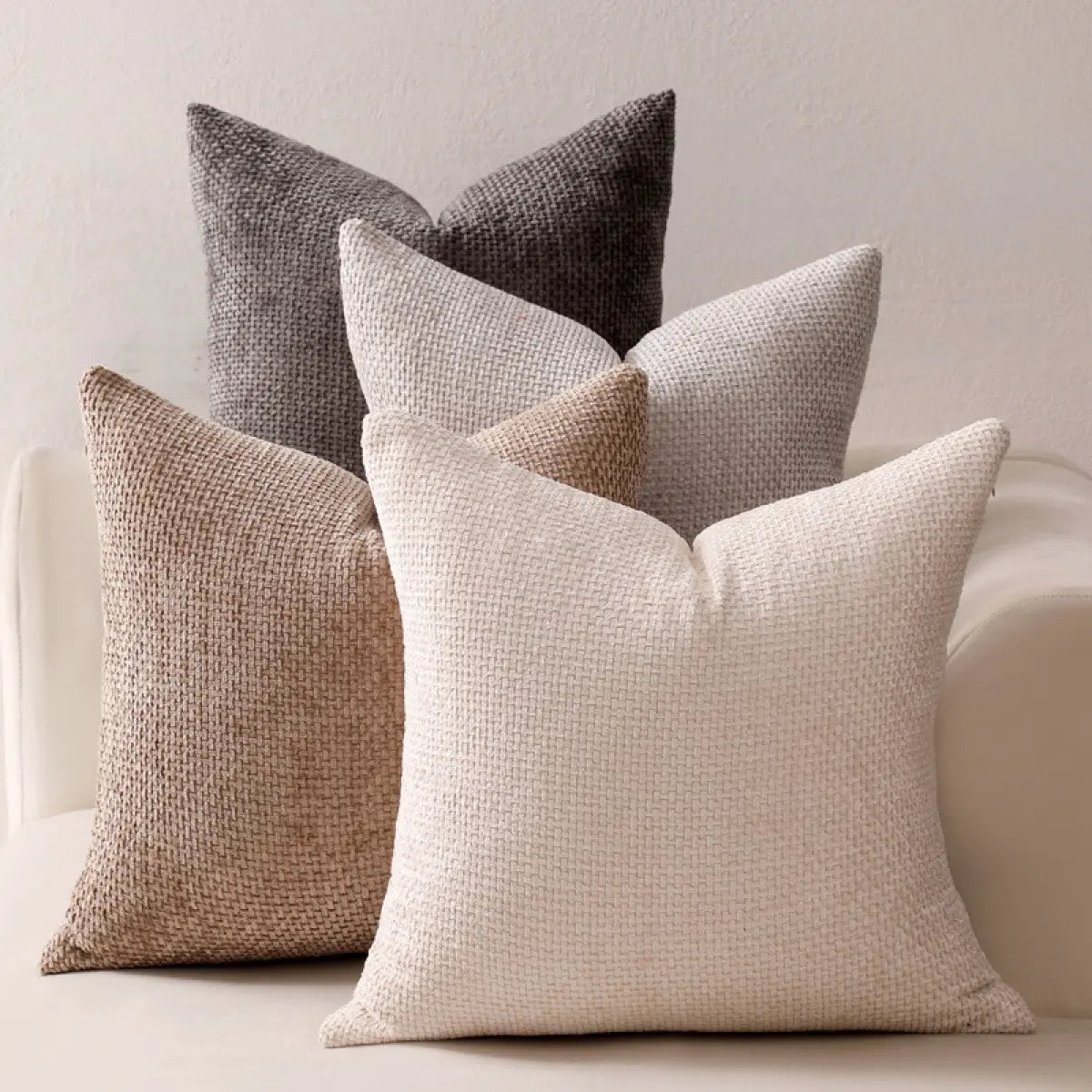 2 Pack 18*18In Linen Throw Pillow Covers, Soft Neutral Square Decorative Cushion Cases, Solid Beige off White Camel Gray, Farmhouse Sofa Couch Bedroom Decor Pillowcases without Inserts