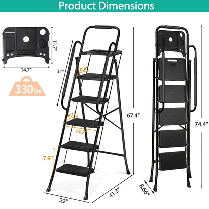 5/4/3 Step Ladder Folding Steel Step Stoo W/Non-Slip Wide Pedal and Tool Tray,Summerwins