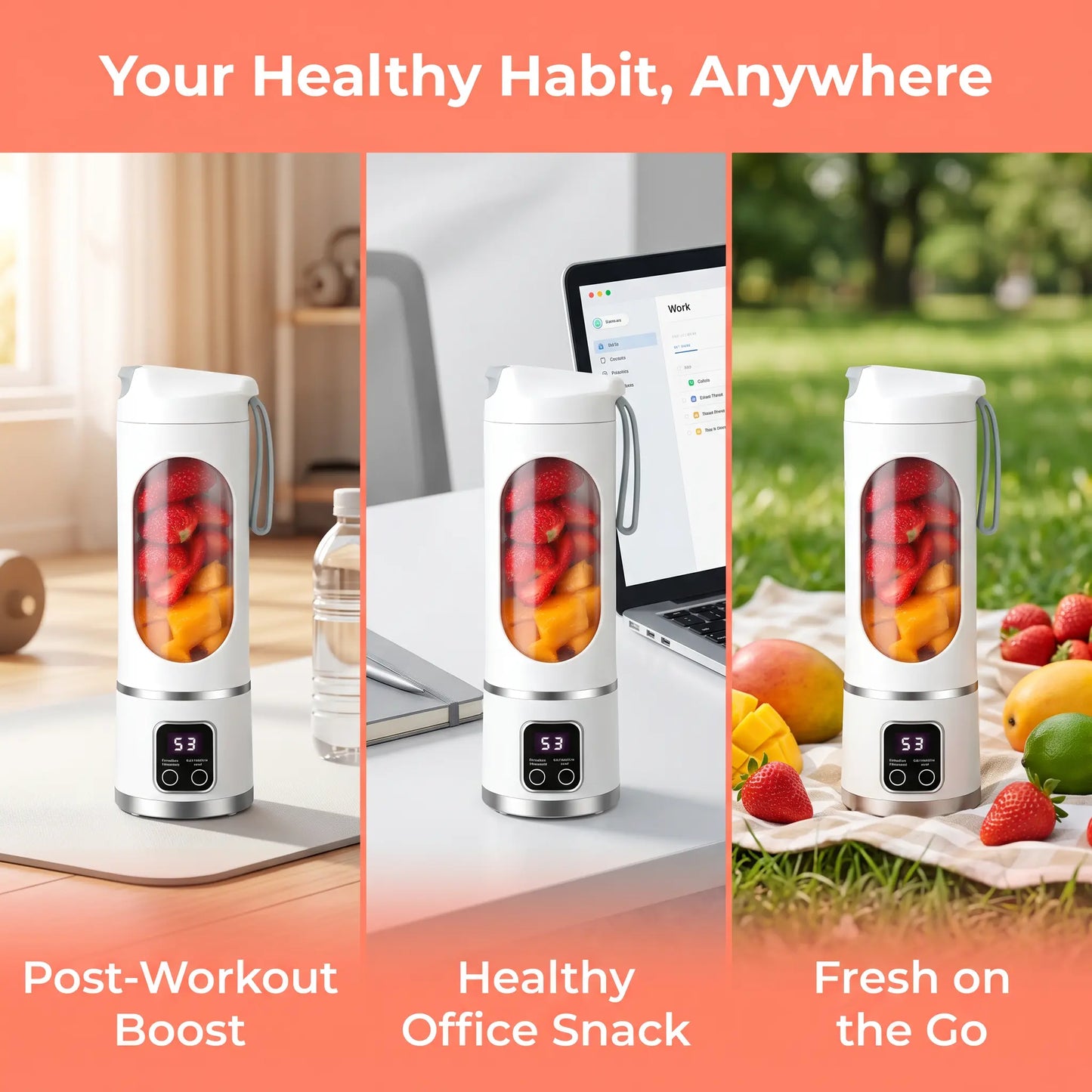 Portable 15.22 Oz USB Rechargeable Personal Blender with LED Display, Made from Durable ABS Material, Ideal for Smoothies and Juices, Essential for Home Kitchens - Summer Sale Offer