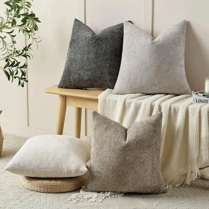 2 Pack 18*18In Linen Throw Pillow Covers, Soft Neutral Square Decorative Cushion Cases, Solid Beige off White Camel Gray, Farmhouse Sofa Couch Bedroom Decor Pillowcases without Inserts