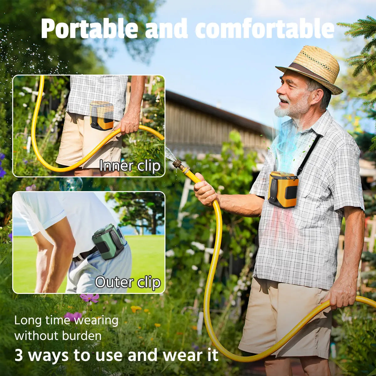 Portable Waist Clip Fan, Rechargeable 5000 Mah Cool Clip Fan, under Shirt Belt Waist Fan with Flashlight & Power Display, Personal Fan for Outdoor, Camping, Jobsite, Travel & Indoor Use