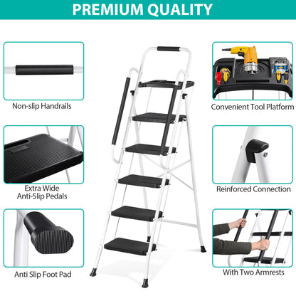 5/4/3 Step Ladder Folding Steel Step Stoo W/Non-Slip Wide Pedal and Tool Tray,Summerwins