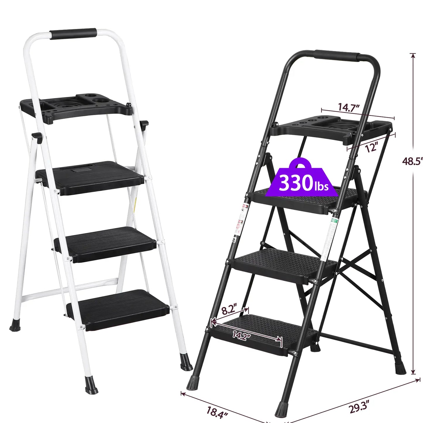 5/4/3 Step Ladder Folding Steel Step Stoo W/Non-Slip Wide Pedal and Tool Tray,Summerwins