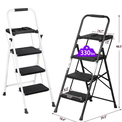 5/4/3 Step Ladder Folding Steel Step Stoo W/Non-Slip Wide Pedal and Tool Tray,Summerwins