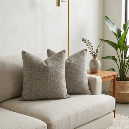 2 Pack 18*18In Linen Throw Pillow Covers, Soft Neutral Square Decorative Cushion Cases, Solid Beige off White Camel Gray, Farmhouse Sofa Couch Bedroom Decor Pillowcases without Inserts