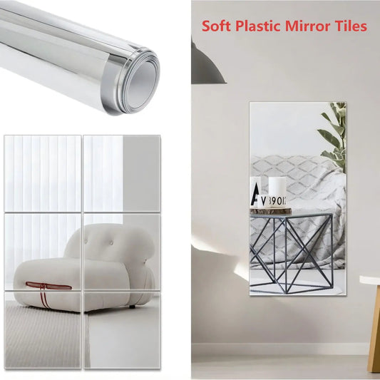 Frameless Acrylic Wall Mirror Tiles - Versatile Flexible Plastic Stickers for Bedroom, Bathroom, Home Gym, Door, and Children's Room Décor, Available in Multiple Sizes