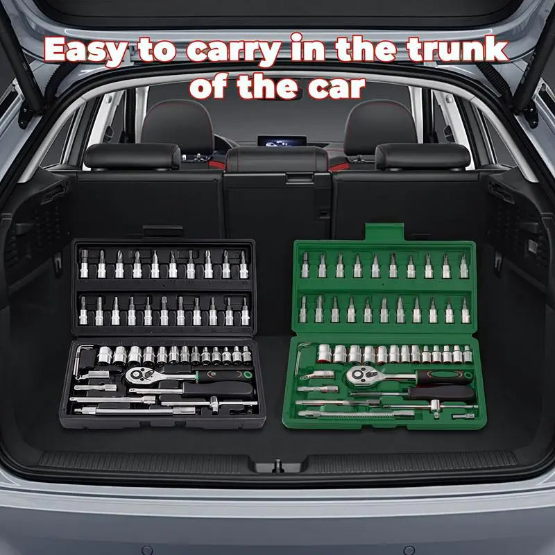 46PCS 1/4 Inch Metric Socket Wrench Set - Premium Ratchet Set with Quick-Release Ratchet & Extension Bar, Compact Storage Case, Ideal for Auto Repair & Home DIY