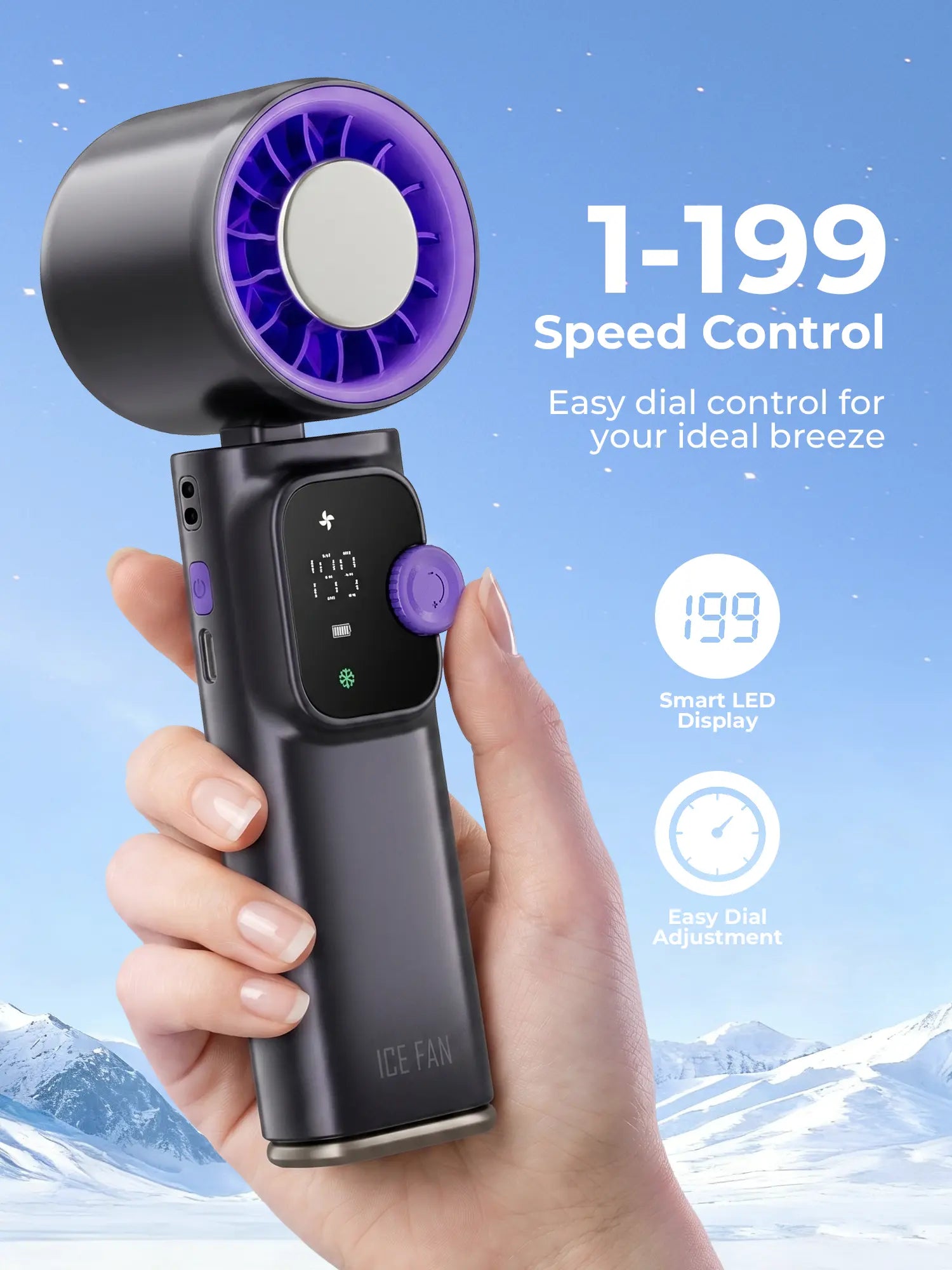 199-Level Adjustable Handheld Fan - Foldable and Portable Airflow Enhancer with Automatic Settings for Summer Travel and Outdoor Use