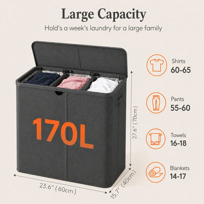 Lifewit Modern Large Laundry Hamper (110L/150L/170L/190L) with Lid, Plastic Handles & Removable Bag, Foldable Tall Basket for Laundry Room, Bedroom, Home Supplies, Laundry Hampers