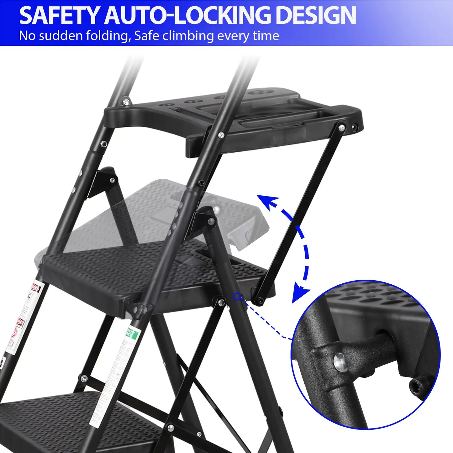 5/4/3 Step Ladder Folding Steel Step Stoo W/Non-Slip Wide Pedal and Tool Tray,Summerwins