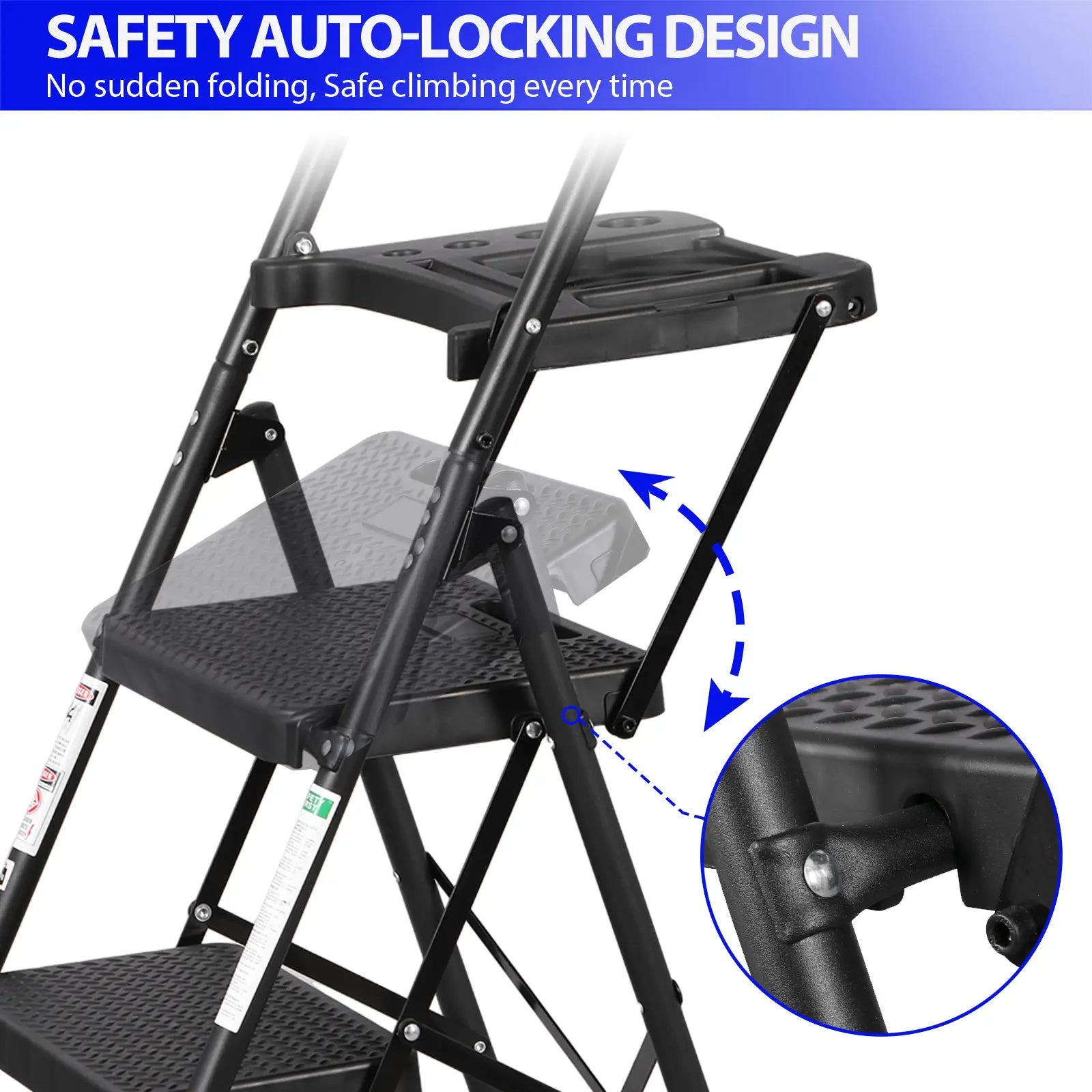 5/4/3 Step Ladder Folding Steel Step Stoo W/Non-Slip Wide Pedal and Tool Tray,Summerwins