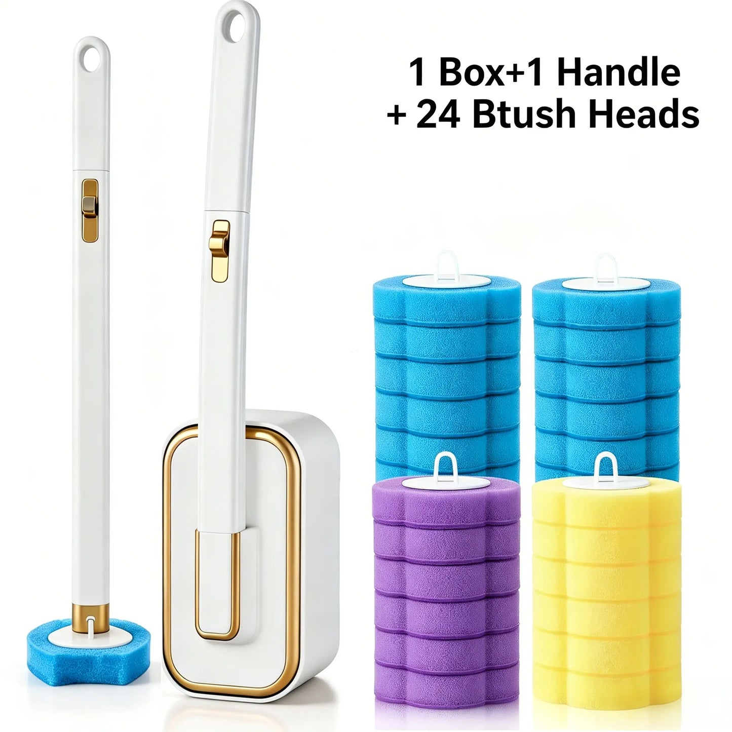 Disposable Toilet Brush, Portable Wall-Mount Wand Set, 24PCS Cleaner Refills, Versatile Scrub Tool for Toilet, Basin, Bathtub & Urinal, Daily Household Cleaning Supplies