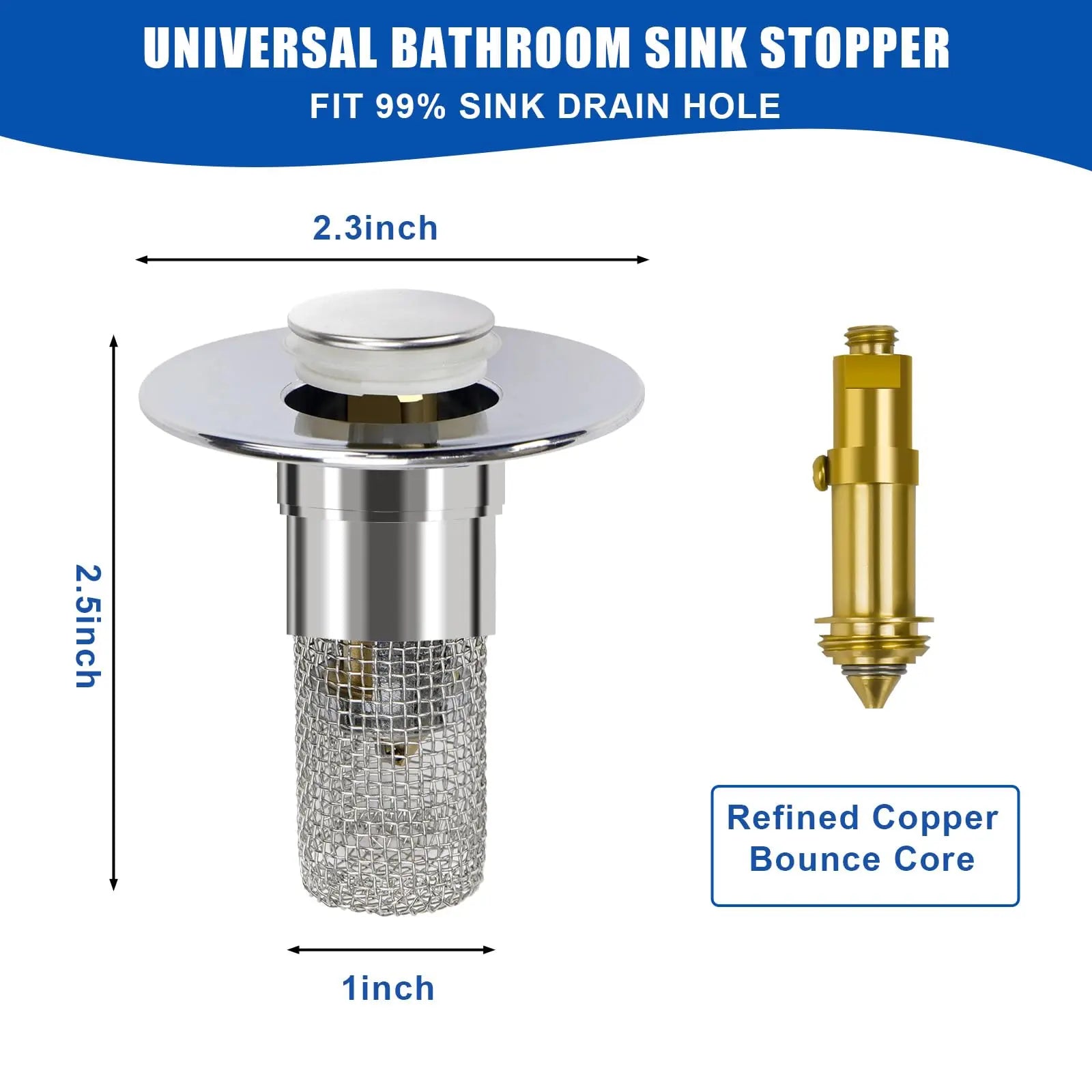 Bathroom Sink Drain Strainer, Pop up Sink Drain Strain, Bathroom Sink Stopper with Removable Stainless Steel, Filter Basket Hair Catcher Hair Catcher