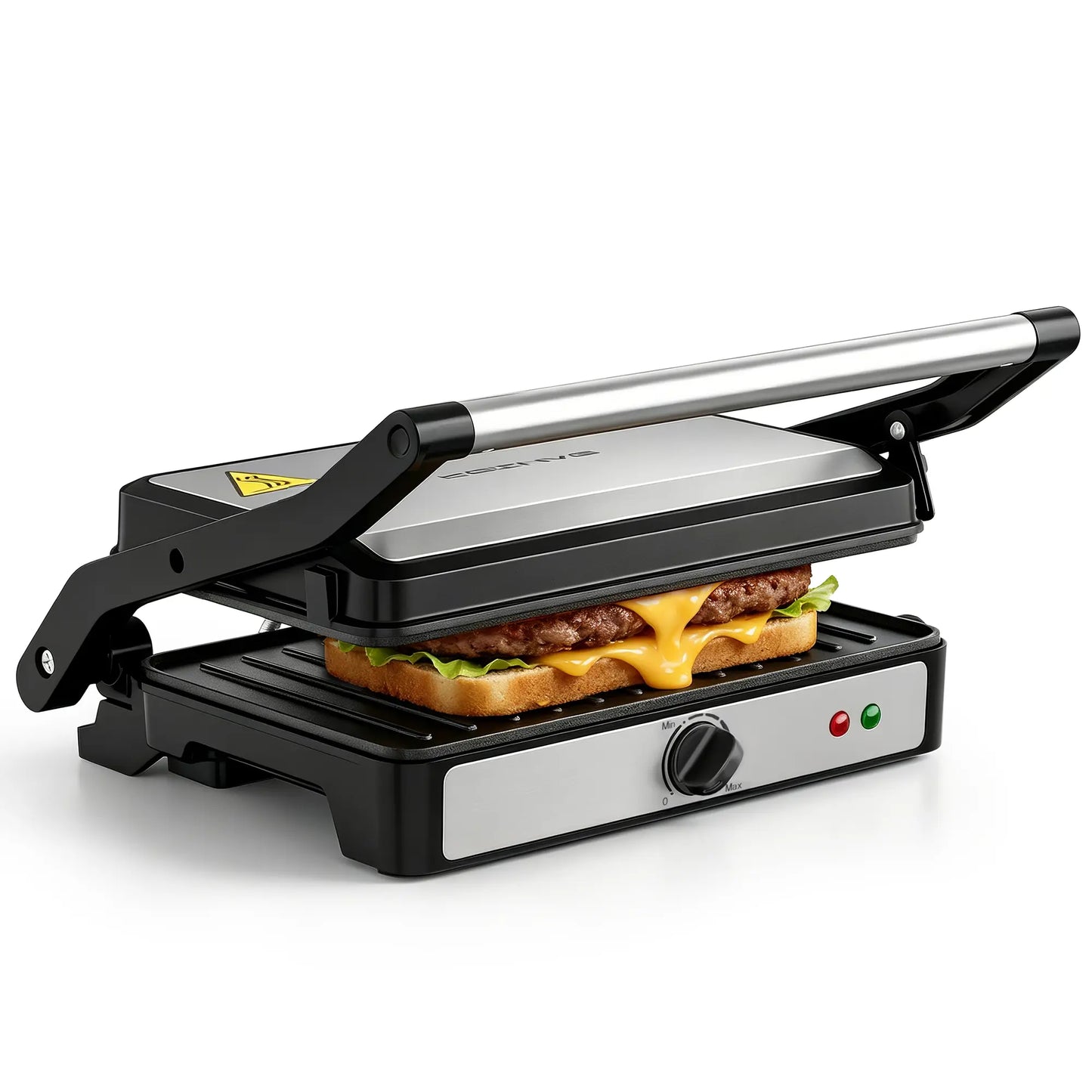 KEINVE Compact Electric Panini Press Grill and Sandwich Maker, 900W Rapid Heating with Adjustable Temperature Control, Non-Stick Double-Sided Griddle, 9.2 x 5.8 Inches Plates for Even Cooking of Steaks and Burgers