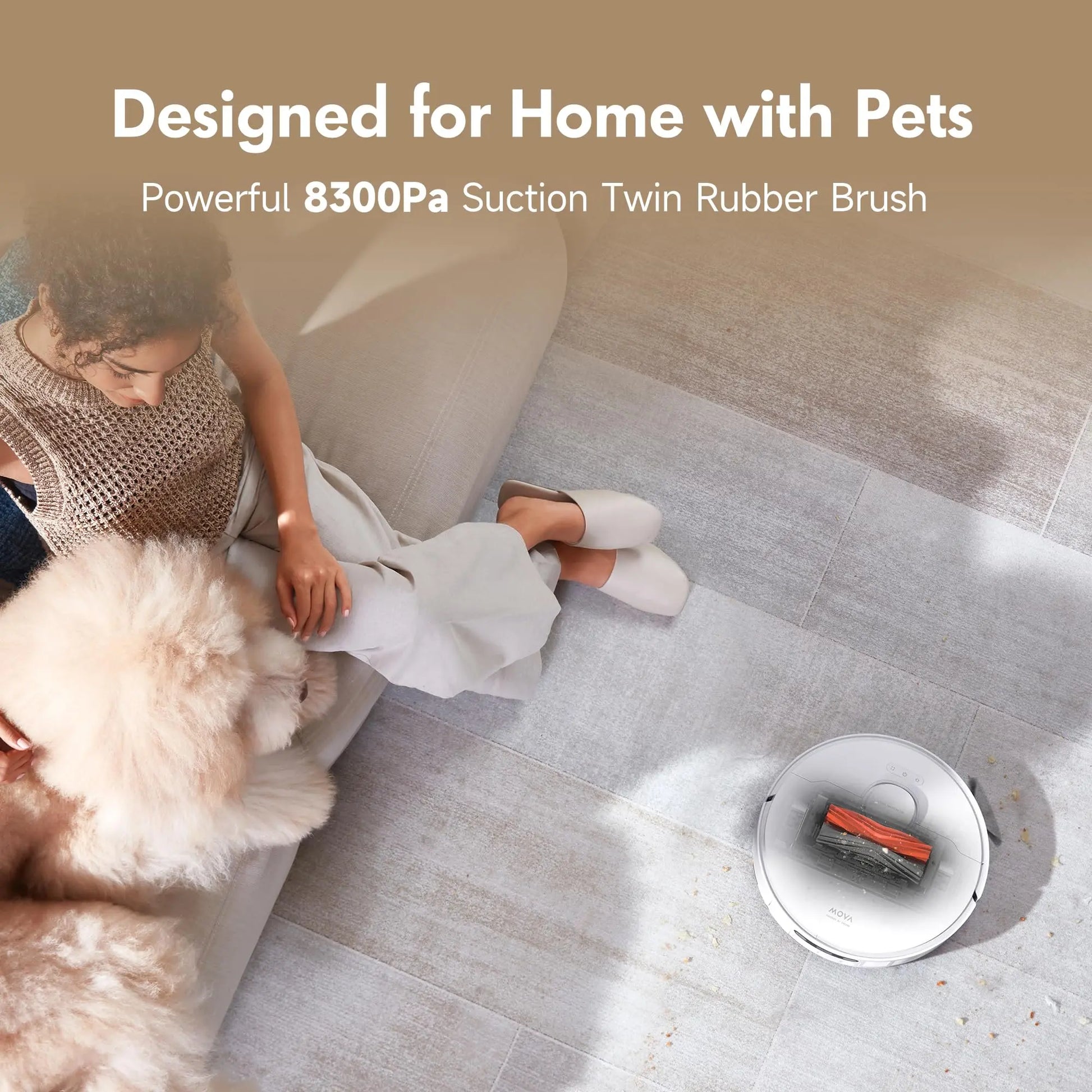 Mova S20 Ultra Robot Vacuum Mop Combo with Dual Roller Brush, 8300Pa Suction Vacuum Cleaner, 140℉ Hot Water Mop Self-Washing & Drying, Mop Auto-Lift for Carpet Cleaning Multifunctional