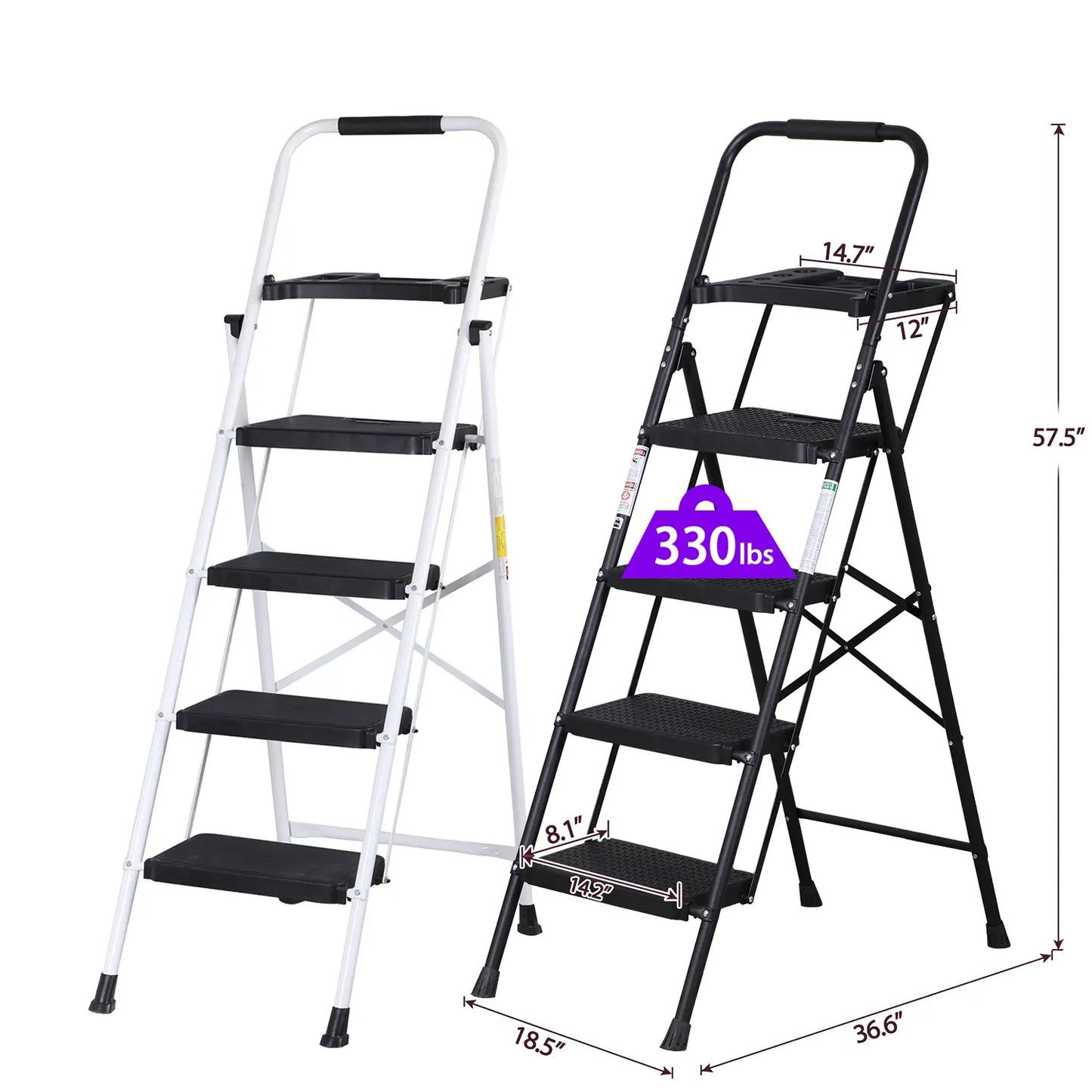 5/4/3 Step Ladder Folding Steel Step Stoo W/Non-Slip Wide Pedal and Tool Tray,Summerwins