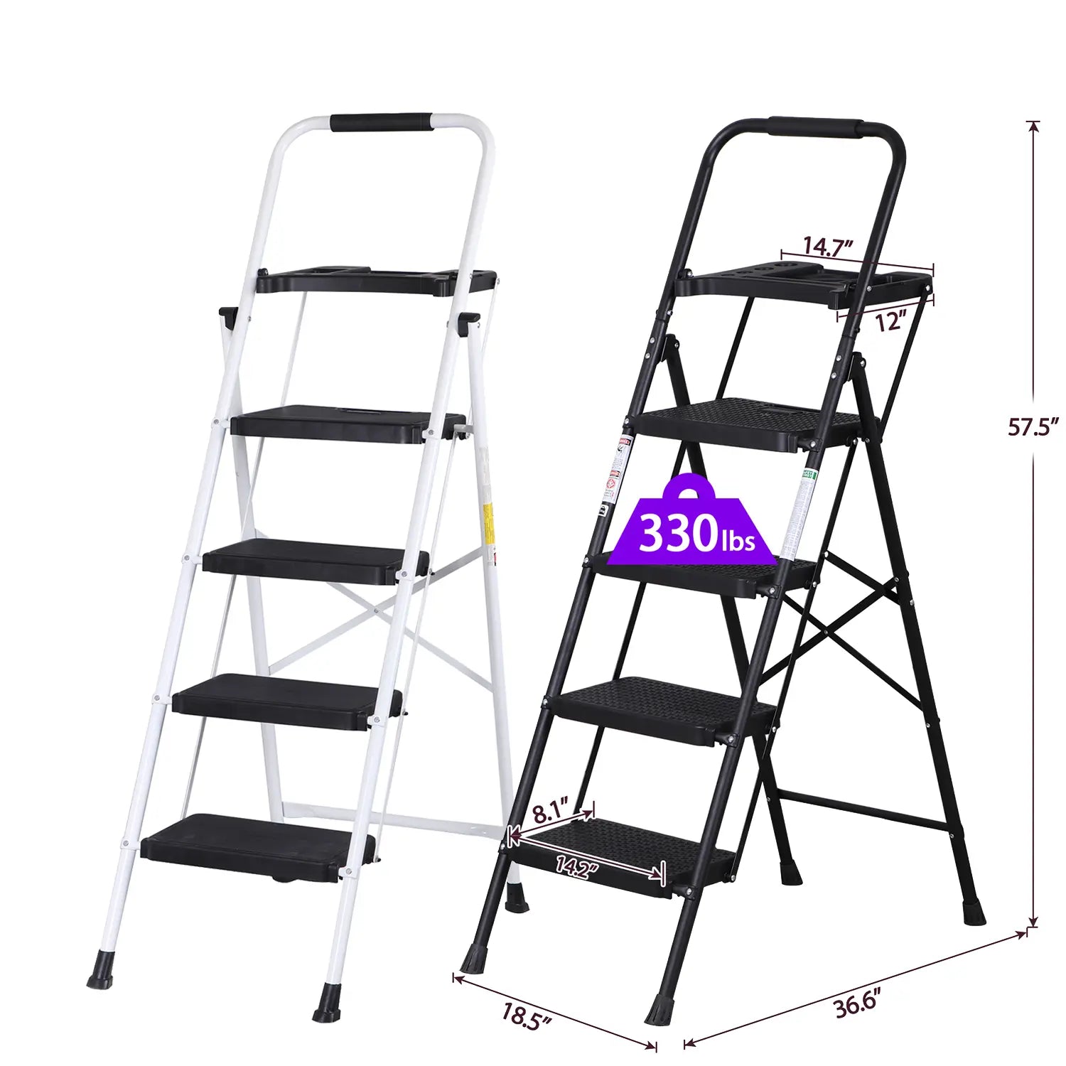 5/4/3 Step Ladder Folding Steel Step Stoo W/Non-Slip Wide Pedal and Tool Tray,Summerwins