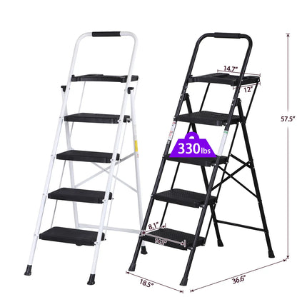 5/4/3 Step Ladder Folding Steel Step Stoo W/Non-Slip Wide Pedal and Tool Tray,Summerwins