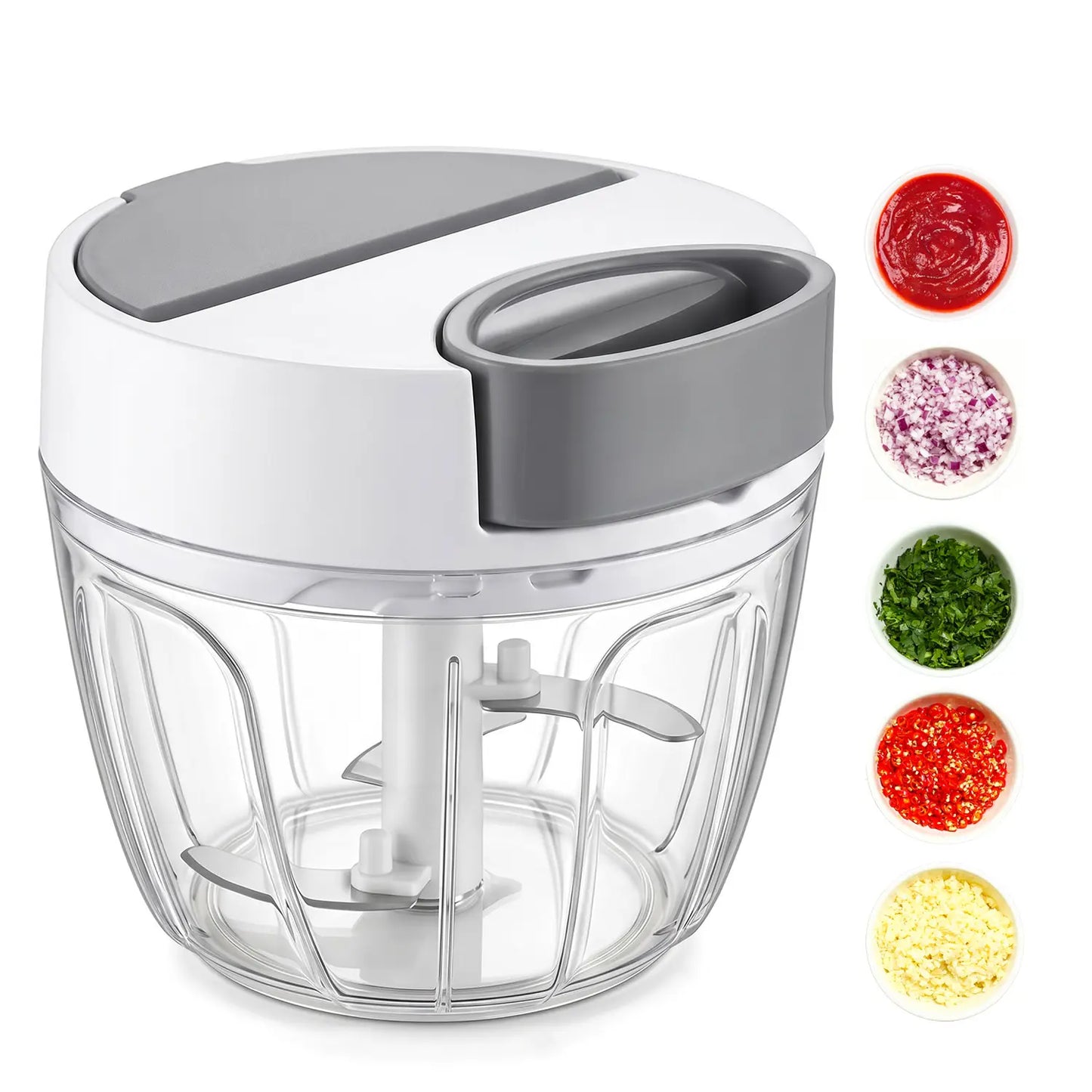 SUSTEAS Manual Food Chopper with Stainless Steel Triple Blade, Portable Vegetable and Herb Cutter, Electric-Free and Washable Onion and Garlic Mincer, Summerwins