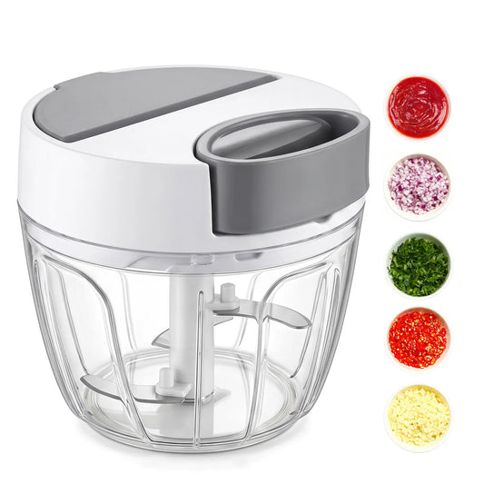 SUSTEAS Manual Food Chopper with Stainless Steel Triple Blade, Portable Vegetable and Herb Cutter, Electric-Free and Washable Onion and Garlic Mincer, Summerwins