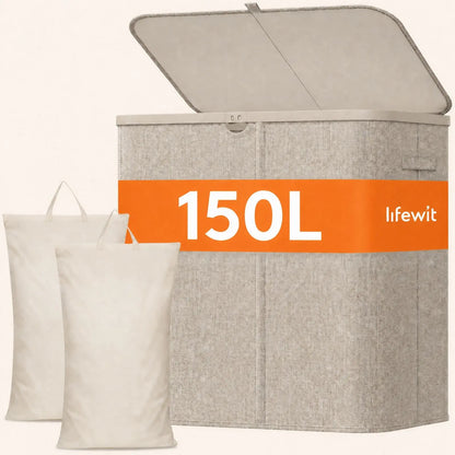 Lifewit Modern Large Laundry Hamper (110L/150L/170L/190L) with Lid, Plastic Handles & Removable Bag, Foldable Tall Basket for Laundry Room, Bedroom, Home Supplies, Laundry Hampers