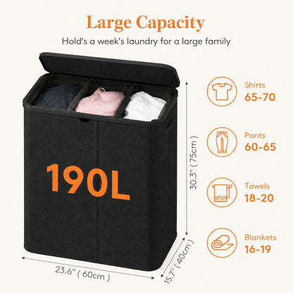 Lifewit Modern Large Laundry Hamper (110L/150L/170L/190L) with Lid, Plastic Handles & Removable Bag, Foldable Tall Basket for Laundry Room, Bedroom, Home Supplies, Laundry Hampers